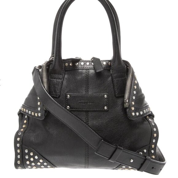 Alexander McQueen Black Leather Studded De Manta Mini Dual Handle Crossbody Bag - Picture 1 of 6